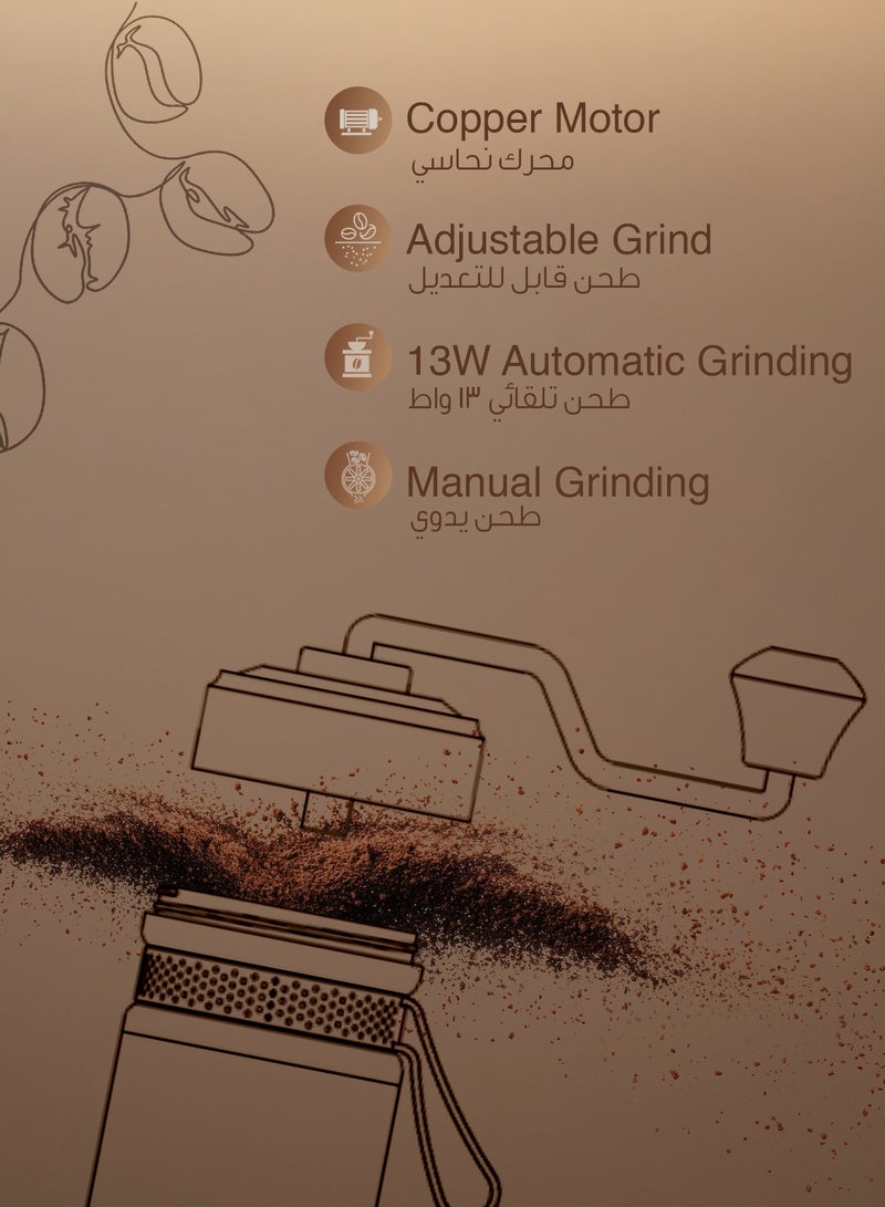 LePRESSO Quattro 4-In-1 Outdoor Coffee Set With Drip Brewing, Grinder Hand, Drip Coffee  & 150ml Water Boiler / 1200mAh Battery Capacity / 13W Power / Bean Cup Capacity 20G / USB-C Charging - Silver - Image 3