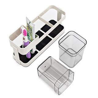 ELEXIQ 2 Cup Plastic Toothbrush Holder Toothpaste Stand Bathroom Storage Organizer with 4 Slots for Toothbrushes Shaving kit - Image 2
