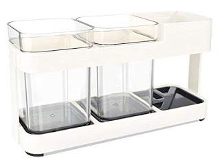 ELEXIQ 2 Cup Plastic Toothbrush Holder Toothpaste Stand Bathroom Storage Organizer with 4 Slots for Toothbrushes Shaving kit - Image 3
