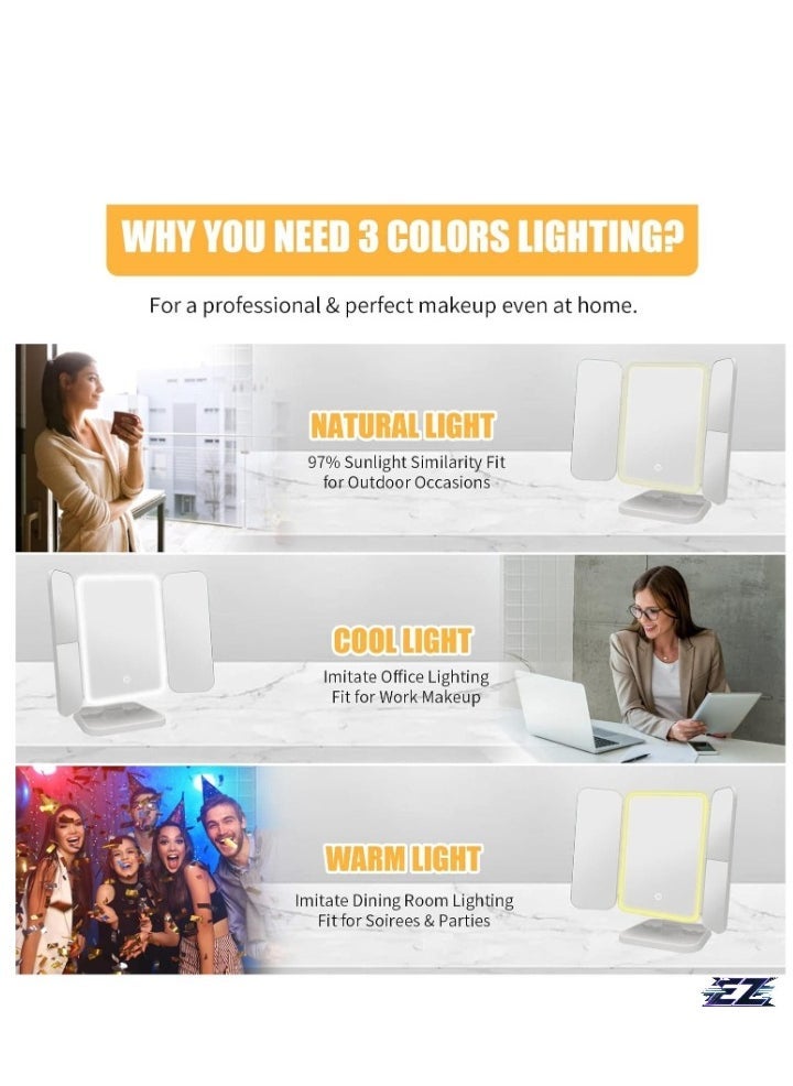 ELTRAZONE 3-Fold Lighted Makeup Mirror, 5X/3X/1X Magnification, 52 LED Vanity Mirror, Touch Screen Control & 180° Adjustable Rotation – Portable Countertop Cosmetic Mirror for Flawless Makeup Application - Image 2