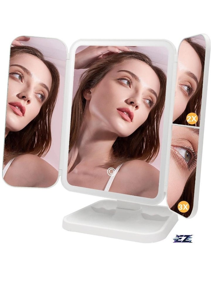 ELTRAZONE 3-Fold Lighted Makeup Mirror, 5X/3X/1X Magnification, 52 LED Vanity Mirror, Touch Screen Control & 180° Adjustable Rotation – Portable Countertop Cosmetic Mirror for Flawless Makeup Application - Image 1