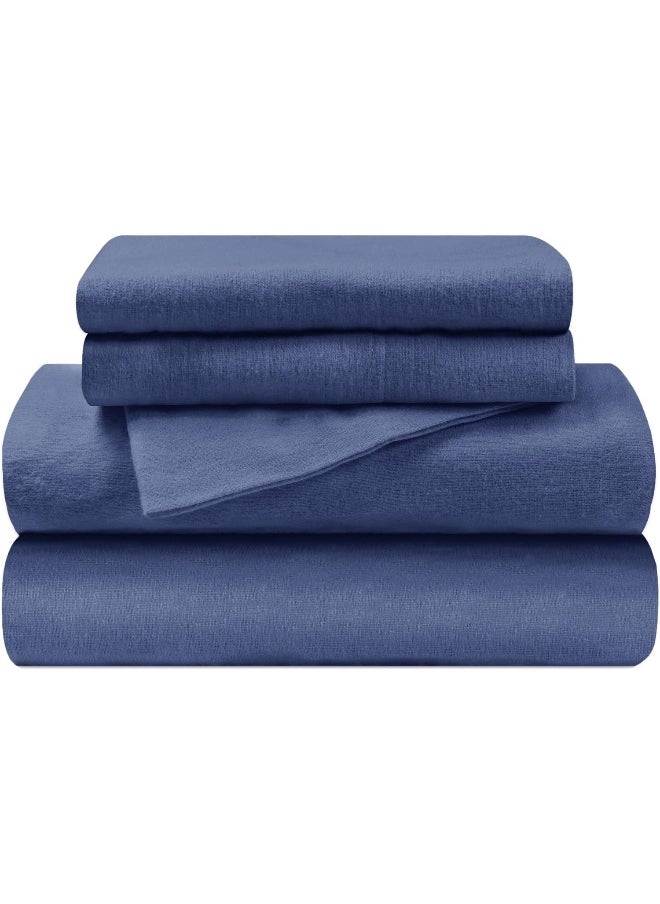 Superior Superior Deep Pocket Cotton Flannel Paisley or Solid Sheet Set, Navy Blue  - Image 1