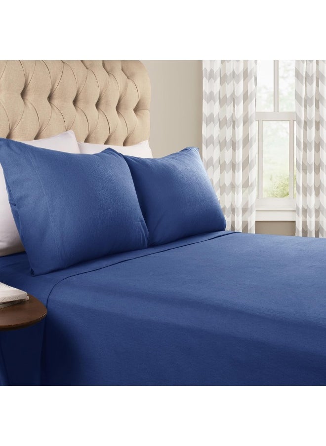 Superior Superior Deep Pocket Cotton Flannel Paisley or Solid Sheet Set, Navy Blue  - Image 2