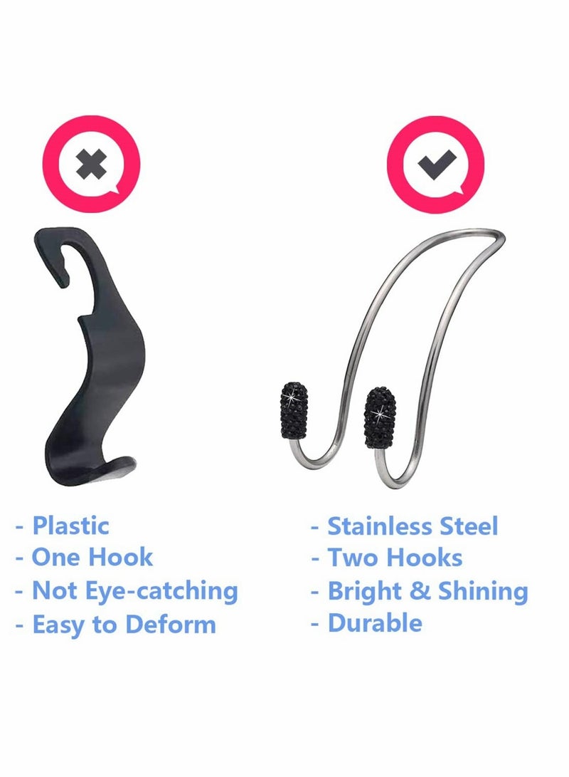 Durable Rhinestone Car Seat Hooks for Organization Strong Headrest Hangers 2 Pack Black - Image 2