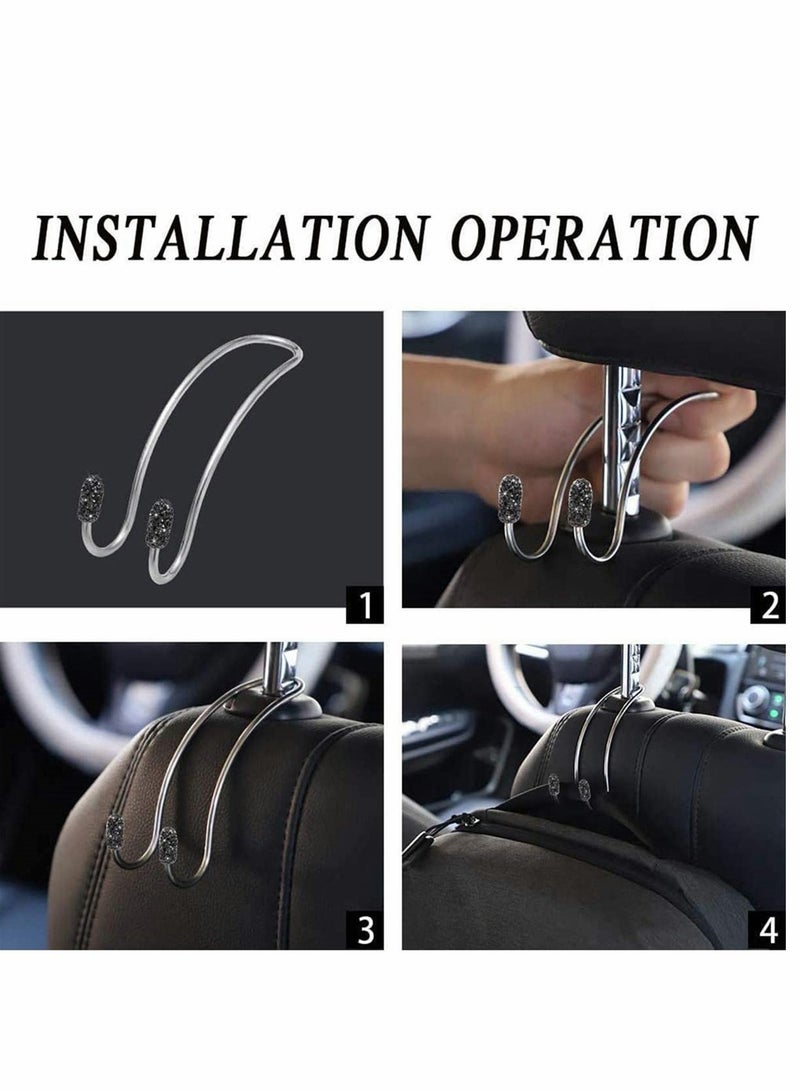 Durable Rhinestone Car Seat Hooks for Organization Strong Headrest Hangers 2 Pack Black - Image 5