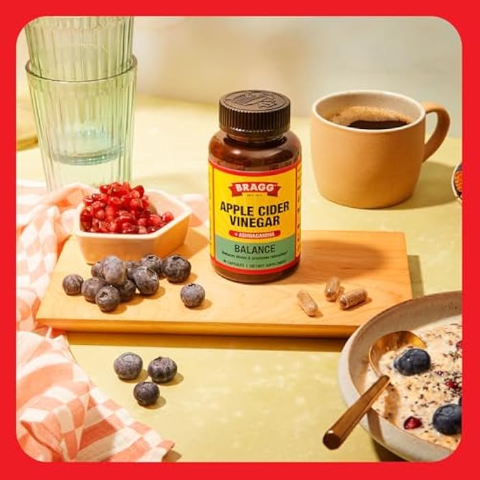 Bragg كبسولات خل التفاح من براج دايلي بالانس وسانسوريل أشواغاندا - 750 ملغ من حمض الأسيتيك - دعم الطاقة وإدارة الوزن - (90 حبة) - Image 5