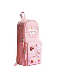 Tec Tavakkal TEC TAVAKKAL Canvas Premium Pencil Case Hang able 6 Layer with 3 Compartment Cute Aesthetic Pencil Case for Girls Large Capacity Pencil Pouch for Kids Cute Stationary Gift for Kids (Pink)  - Image 1