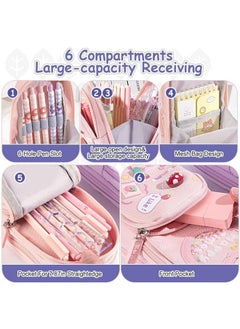 Tec Tavakkal TEC TAVAKKAL Canvas Premium Pencil Case Hang able 6 Layer with 3 Compartment Cute Aesthetic Pencil Case for Girls Large Capacity Pencil Pouch for Kids Cute Stationary Gift for Kids (Pink)  - Image 2