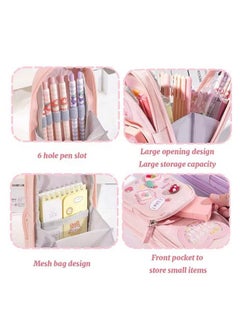 Tec Tavakkal TEC TAVAKKAL Canvas Premium Pencil Case Hang able 6 Layer with 3 Compartment Cute Aesthetic Pencil Case for Girls Large Capacity Pencil Pouch for Kids Cute Stationary Gift for Kids (Pink)  - Image 5