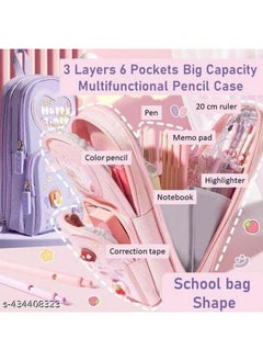Tec Tavakkal TEC TAVAKKAL Canvas Premium Pencil Case Hang able 6 Layer with 3 Compartment Cute Aesthetic Pencil Case for Girls Large Capacity Pencil Pouch for Kids Cute Stationary Gift for Kids (Pink)  - Image 3