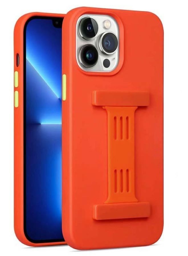 غطاء مطاطي مغناطيسي مع حزام لهاتف Apple iPhone 14 Pro Max مقاس 6.7 بوصة برتقالي - Image 1