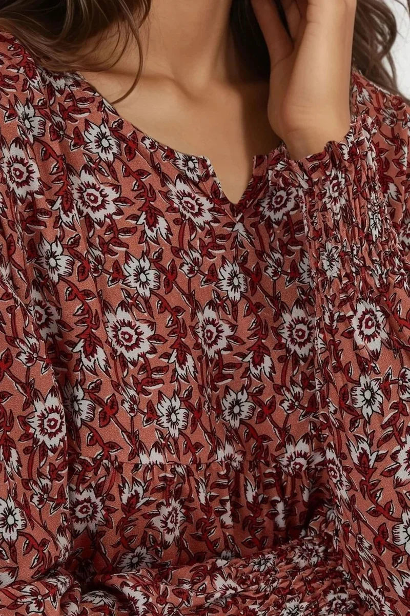 Hiccup Red Printed Crew Neck Viscose Maxi Dress for Women | Best Price UAE