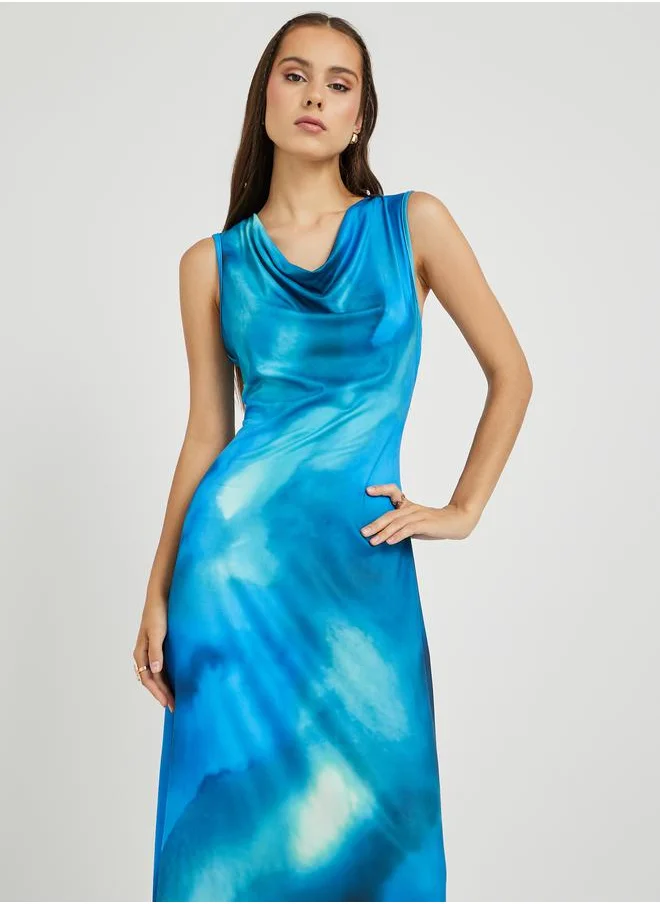 تايك تو Take Two Printed Sleeveless Cowl Neck Maxi Dress