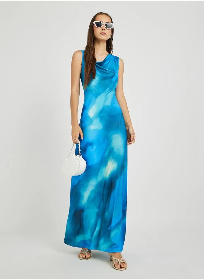 تايك تو Take Two Printed Sleeveless Cowl Neck Maxi Dress