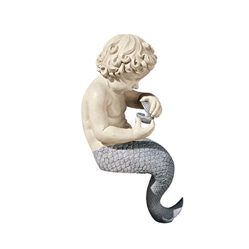 Design Toscano Ocean's Little Treasures Sitting Mermaid Garden Statue, 15 Inch, Resin, Faux Two Tone Stone Finish - Image 1
