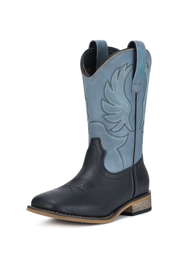 Rollda Kids Cowboy Boots for Boys Girls Western Square Toe Cowgirl Boots with Walking Heel (Toddler/Little Kid/Big Kid), Blue, 8 Toddler - Image 1