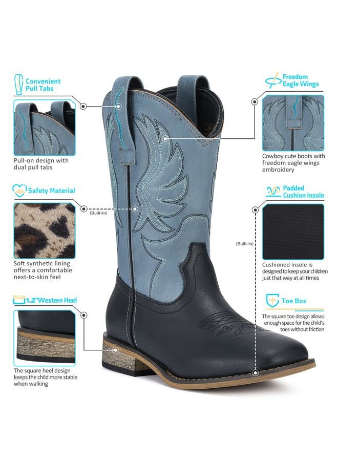 Rollda Kids Cowboy Boots for Boys Girls Western Square Toe Cowgirl Boots with Walking Heel (Toddler/Little Kid/Big Kid), Blue, 8 Toddler - Image 3