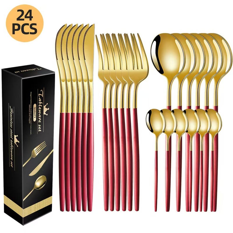 30-Piece Stainless Steel Dinnerware Set with Modern Minimalist Design - Perfect for Western  Cuisine
