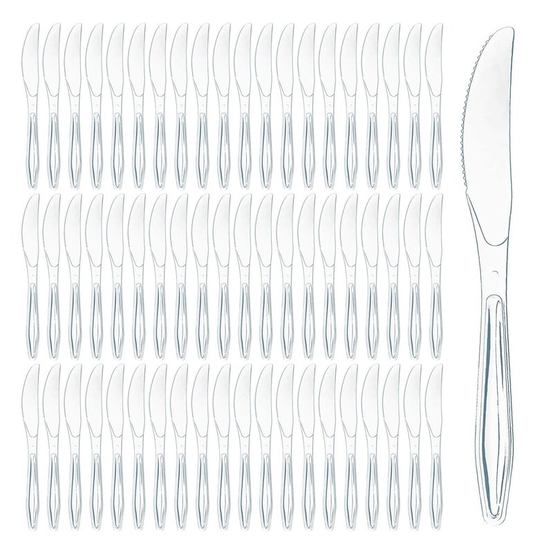 Prestee Prestee 100 Clear Plastic Knives - Heavy-Duty Disposable Knives Set  Elegant Plastic Cutlery  Premium Utensils for Parties  Durable Flatware and Silverware Pack  - Image 1