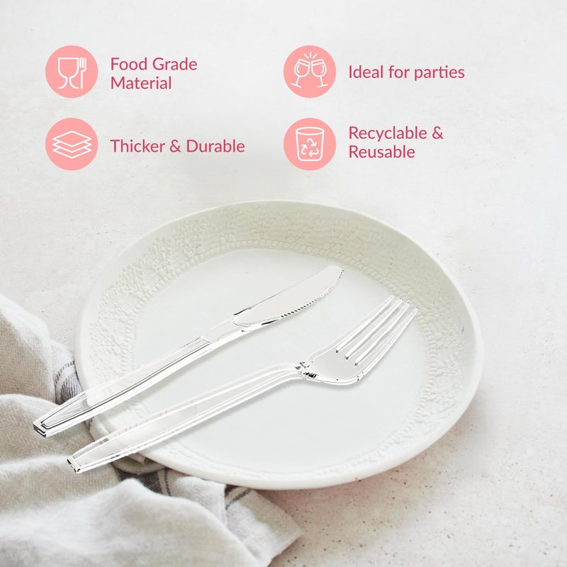 Prestee Prestee 100 Clear Plastic Knives - Heavy-Duty Disposable Knives Set  Elegant Plastic Cutlery  Premium Utensils for Parties  Durable Flatware and Silverware Pack  - Image 5