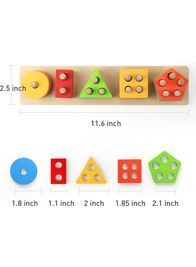KIDSZONE Wooden Sorting & Stacking Toys For Toddlers 1-3. (5 Shapes) - Image 3