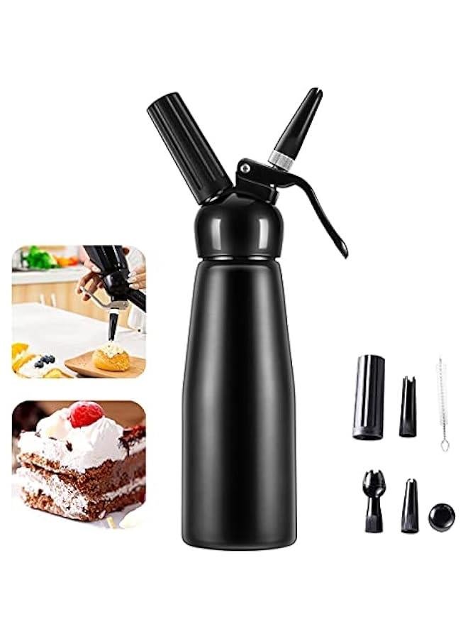 BWSJ Whipped Cream Dispenser Professional Aluminum Culinary Canister Cream Whipper Durable Stainless Steel LeakFree Seals with 3 Decorating Nozzles Cream Foam Maker for Cake Dessert Coffee 500ml Black) - Image 1