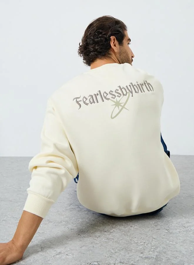 Boxy Fit Back Slogan Embroidered Sweatshirt