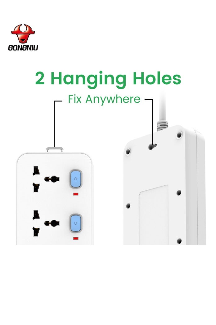 غونغنيو سلك تمديد عالمي متعدد المقابس بطول 3 متر – مشترك كهرباء بـ6 منافذ و6 مفاتيح فردية مع واقي من زيادة التيار – وصلة كهرباء للمكتب والمنزل - Image 4