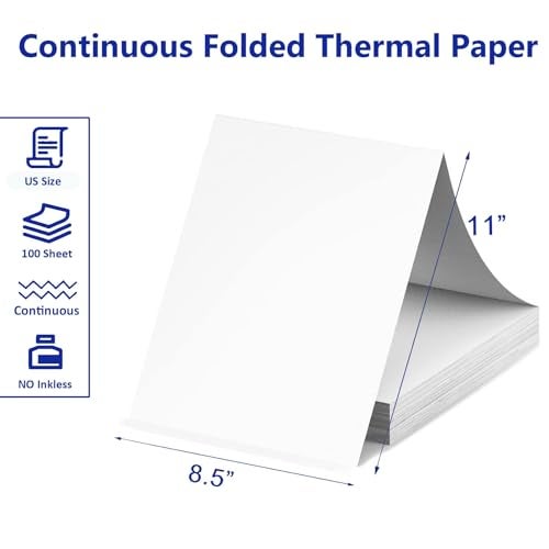 ECIFFO 100 Sheets US Letter Size Thermal Paper, 8.5 x 11 Inch Thermal Printer Paper for M08F/A40 Thermal Portable Printer, Continual Feeding Folded Printing Paper - Image 2