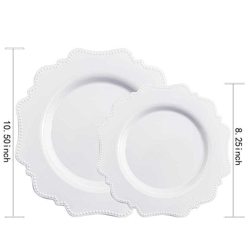 COLOSUS 100pcs White Disposable Plastic Plate-Heavy duty plate for Party/Wedding/anniversary 50 dinner plates and 50 dessert/salad plates - Image 3
