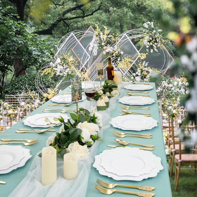 COLOSUS 100pcs White Disposable Plastic Plate-Heavy duty plate for Party/Wedding/anniversary 50 dinner plates and 50 dessert/salad plates - Image 5
