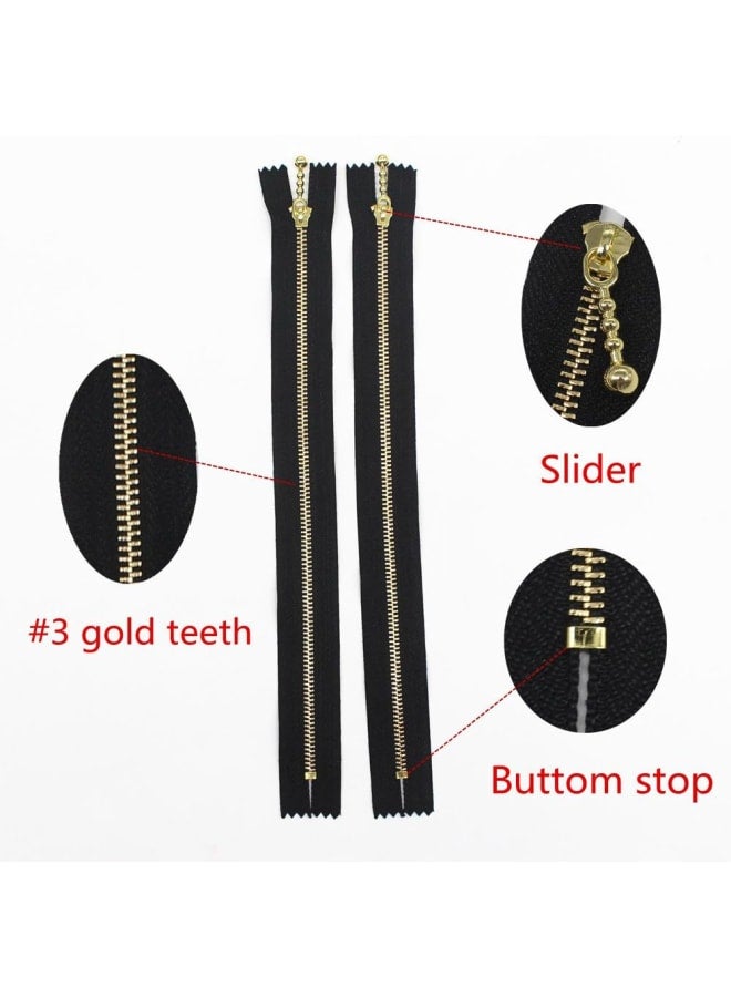 10PCS 12 Inch #3 Gold Metal Zippers Close End Golden Metal Zippers for Sewing Purse Bags Crafts Jackets Dresses Coats (Gold 12")  - Image 2