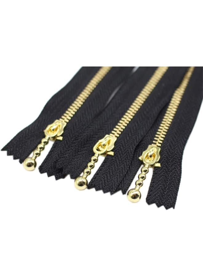 10PCS 12 Inch #3 Gold Metal Zippers Close End Golden Metal Zippers for Sewing Purse Bags Crafts Jackets Dresses Coats (Gold 12")  - Image 1