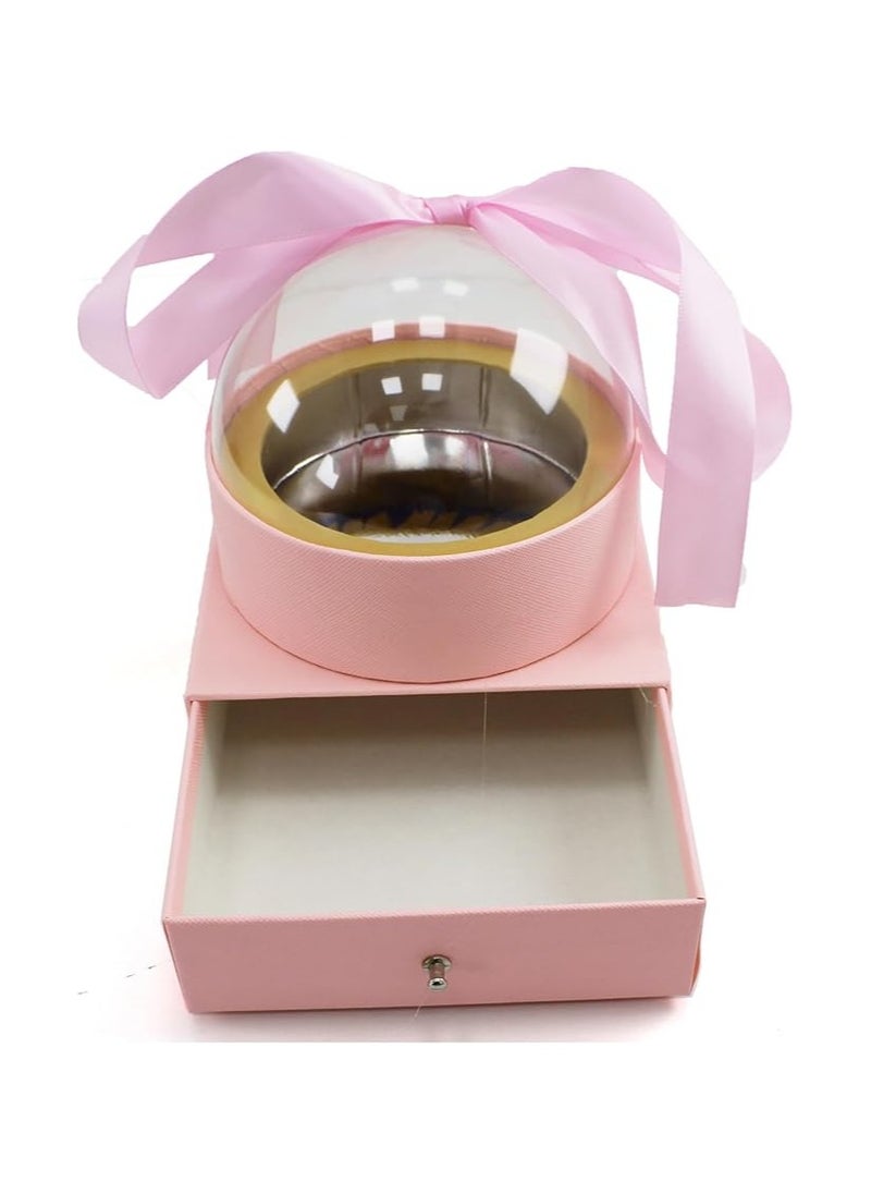 Generic Acrylic Round Gift Box Transparent Storage Box for Jewelry Gifts Decorations and Special Occasions Display Case Perfect for Weddings Birthdays and Holiday Gifts (PINK COLOR, 14.5X12.5X11.5 CM)  - Image 1
