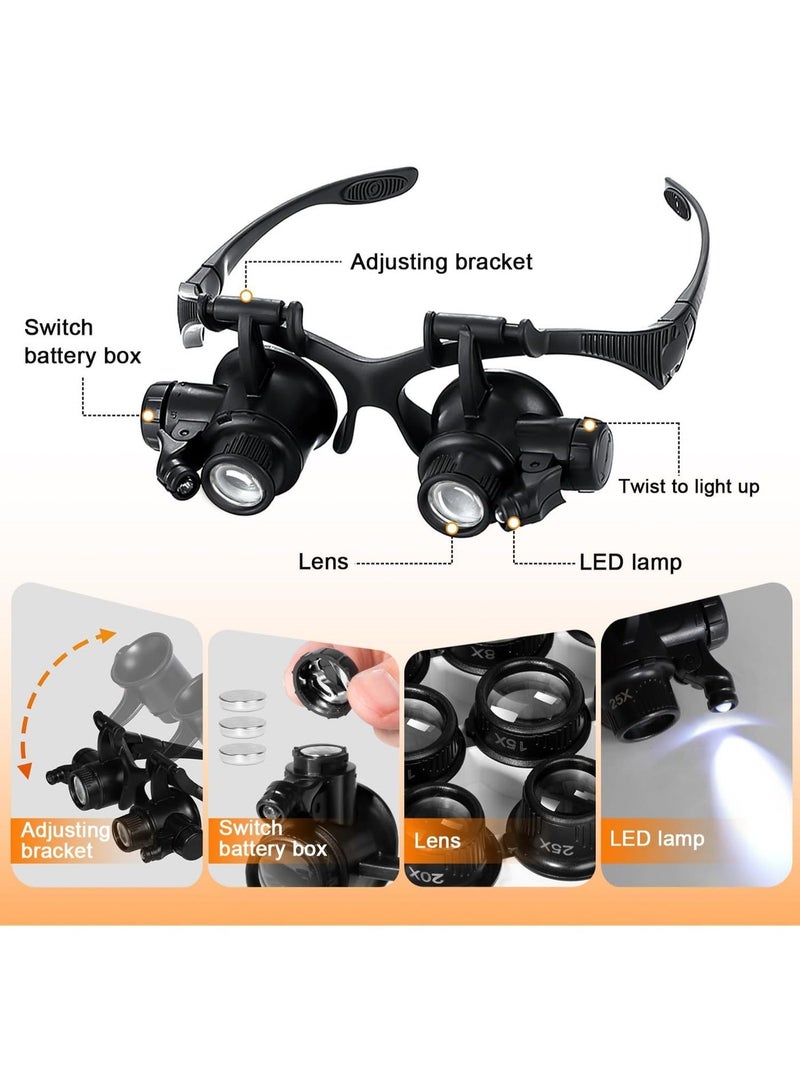 معجب أدى عدسة مكبرة 10x 15x 20x 25x حر اليدين عدسة مكبرة حزام مع مصباح ، ومناسبة للعمل عن بعد ، والمجوهرات ، والحرف اليدوية ، والساعات ، والهوايات ، والقراءة - Image 5