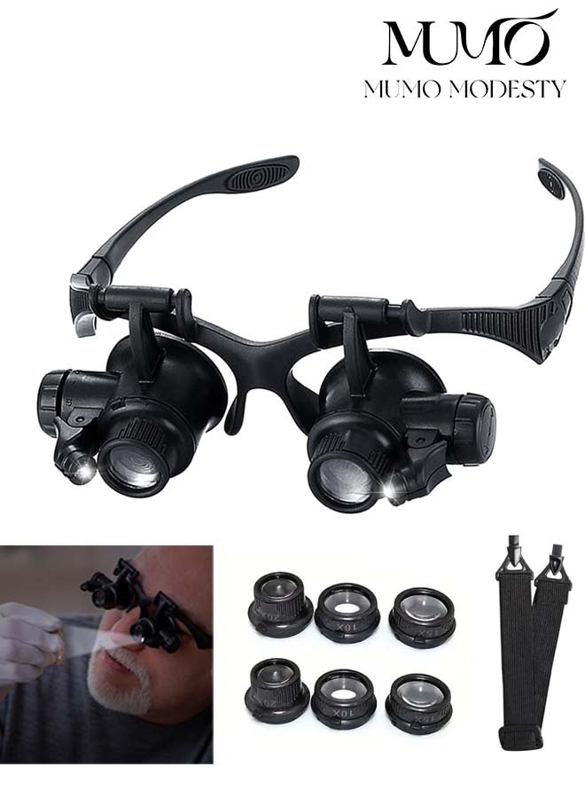 معجب أدى عدسة مكبرة 10x 15x 20x 25x حر اليدين عدسة مكبرة حزام مع مصباح ، ومناسبة للعمل عن بعد ، والمجوهرات ، والحرف اليدوية ، والساعات ، والهوايات ، والقراءة - Image 1