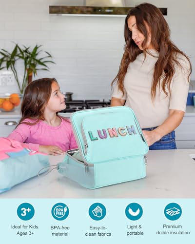 Amersun Kids Insulated Lunch Box- Water-Resistant, Reusable Cute Lunch Tote Bag with Water Bottle Holder & Multi-Pocket-Ideal for Ages 3+ Girls, School,Travel(Light Blue) - Image 2