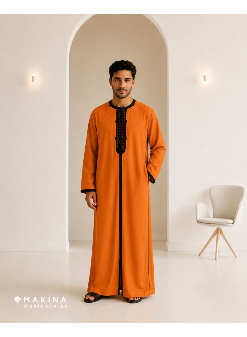 MAKINA Moroccan Thobe for Men with Handmade Brim Embroidery - Image 1