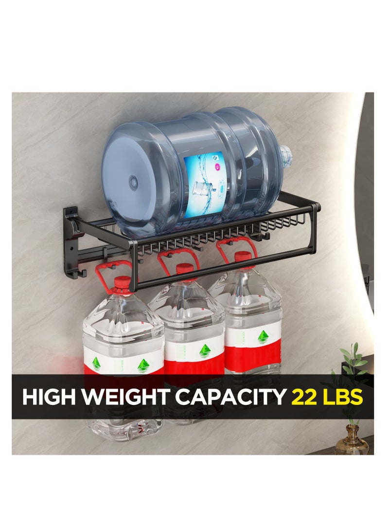 Towel Rack for Bathroom Storage Wall Mounted Foldable Shelf with Bar Hooks No Assembly Required 24Inch Black - Image 5