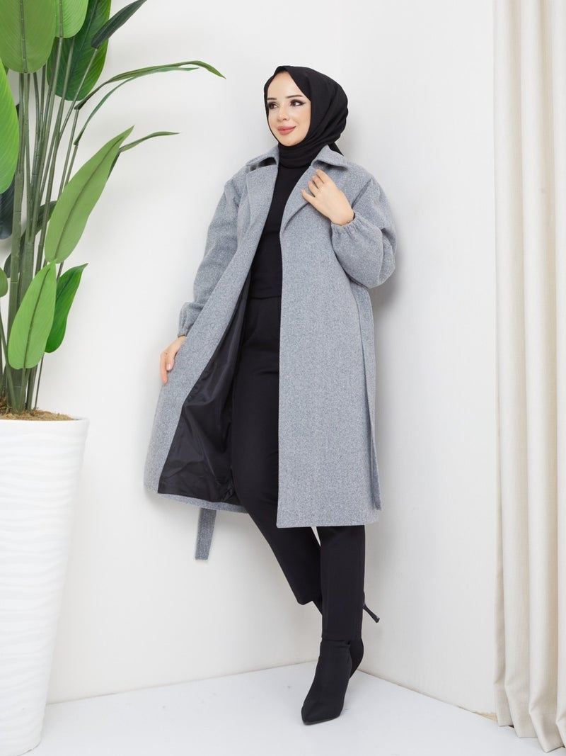 KMK Kombin Kmk Combination Seyid Special Women's Elastic Arm Belted Cashmere Coat - Image 1