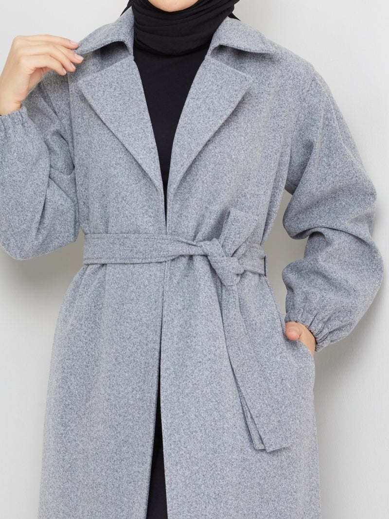 KMK Kombin Kmk Combination Seyid Special Women's Elastic Arm Belted Cashmere Coat - Image 5