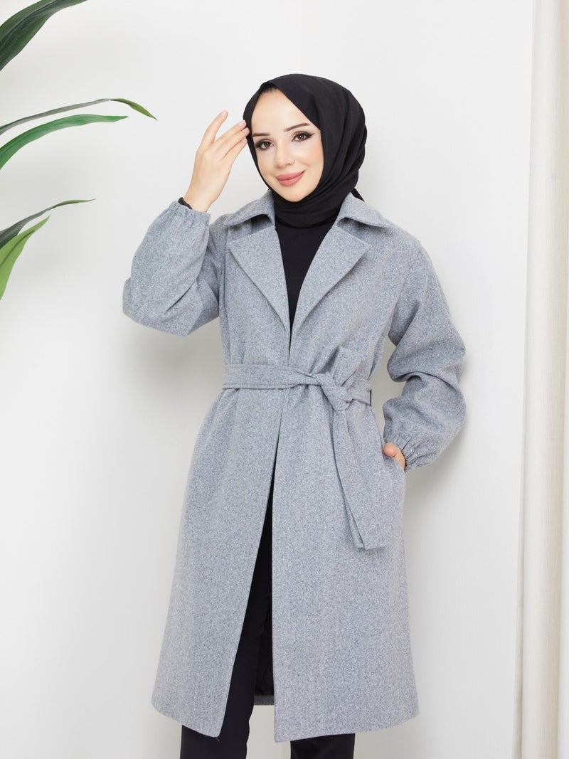 KMK Kombin Kmk Combination Seyid Special Women's Elastic Arm Belted Cashmere Coat - Image 4