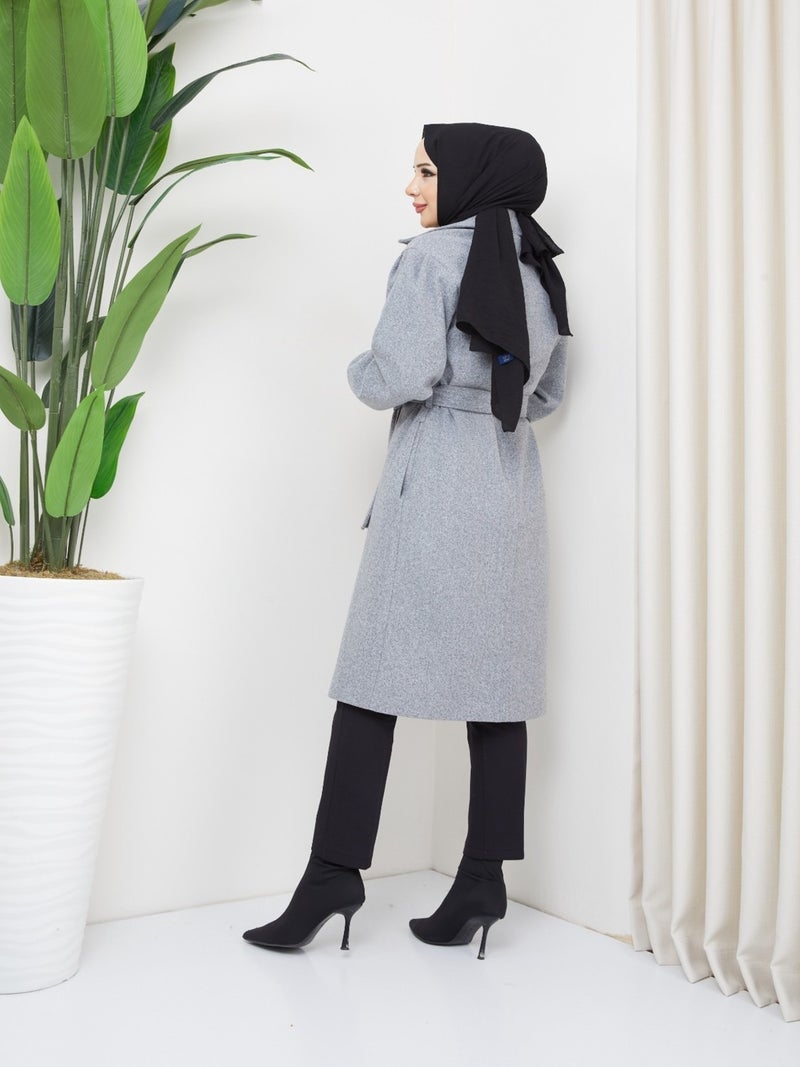 KMK Kombin Kmk Combination Seyid Special Women's Elastic Arm Belted Cashmere Coat - Image 2