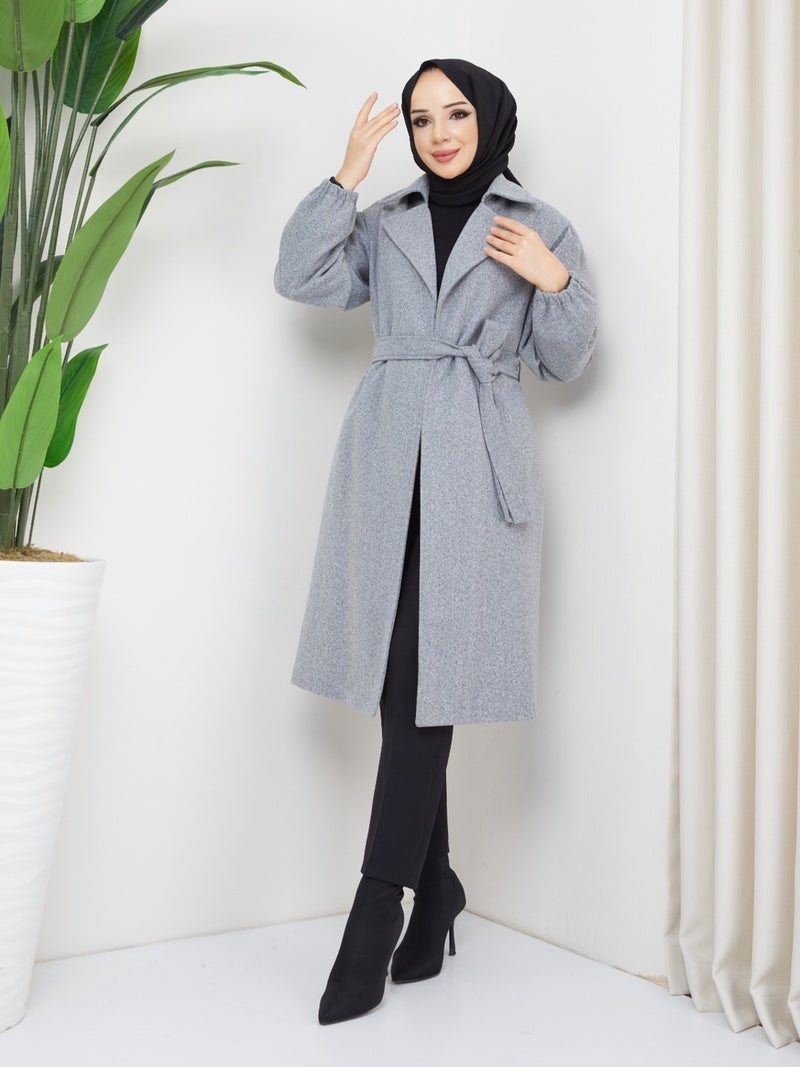 KMK Kombin Kmk Combination Seyid Special Women's Elastic Arm Belted Cashmere Coat - Image 3