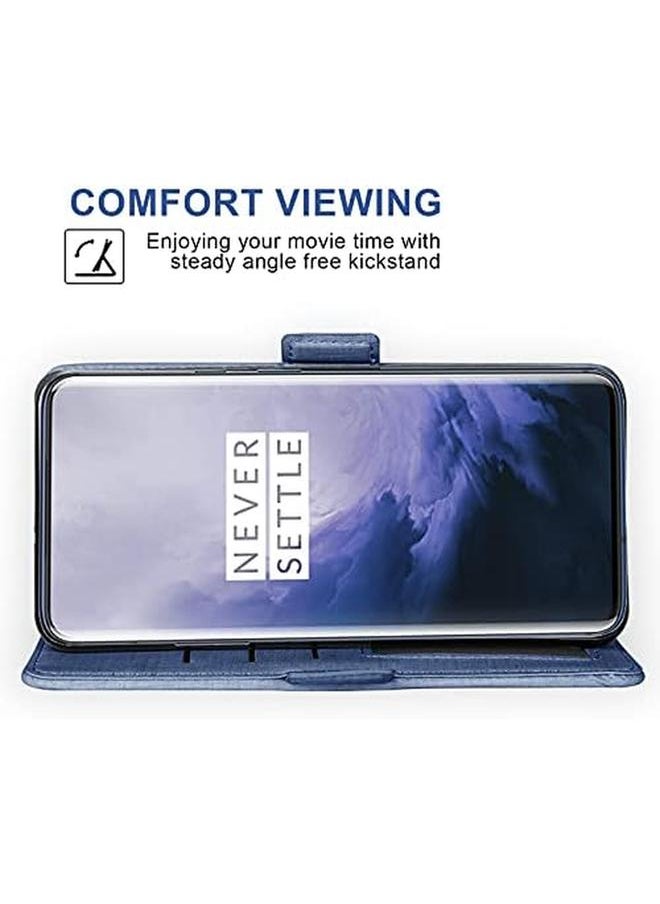 erorex - Compatible With Oneplus 7 Pro Wallet Case Tempered Glass Screen Protector And Flip Cover Card Holder Phone Cases For Oneplus7Pro 5G One Plus 1 Plus 7 1Plus Oneplus7 7Pro One Plus 1 Plus Seven Men Blue - Image 1