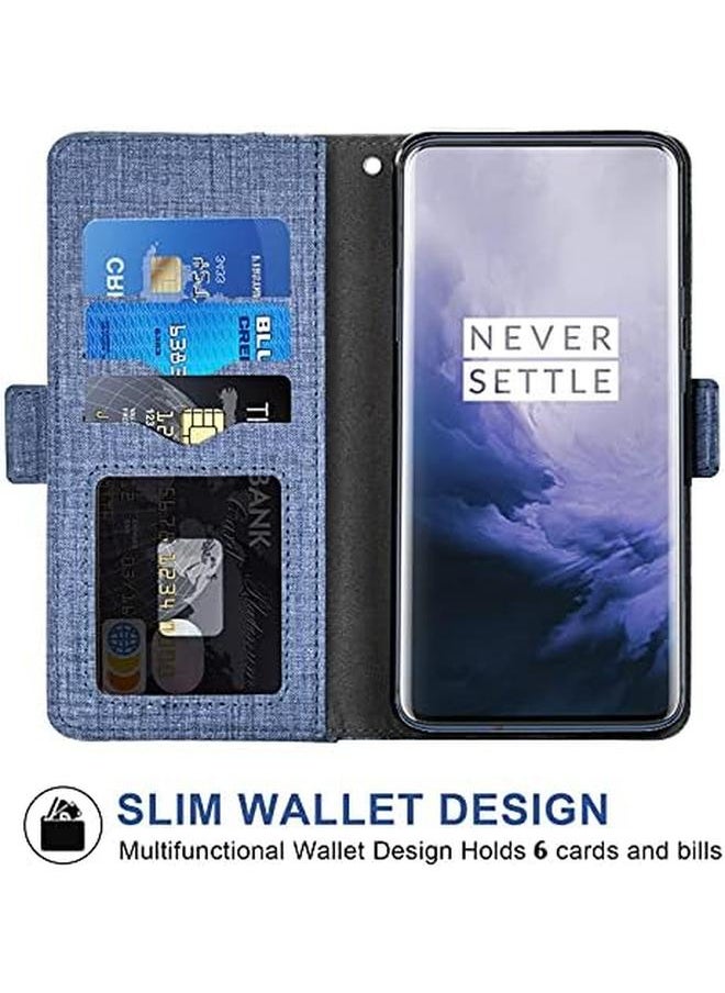 erorex - Compatible With Oneplus 7 Pro Wallet Case Tempered Glass Screen Protector And Flip Cover Card Holder Phone Cases For Oneplus7Pro 5G One Plus 1 Plus 7 1Plus Oneplus7 7Pro One Plus 1 Plus Seven Men Blue - Image 1