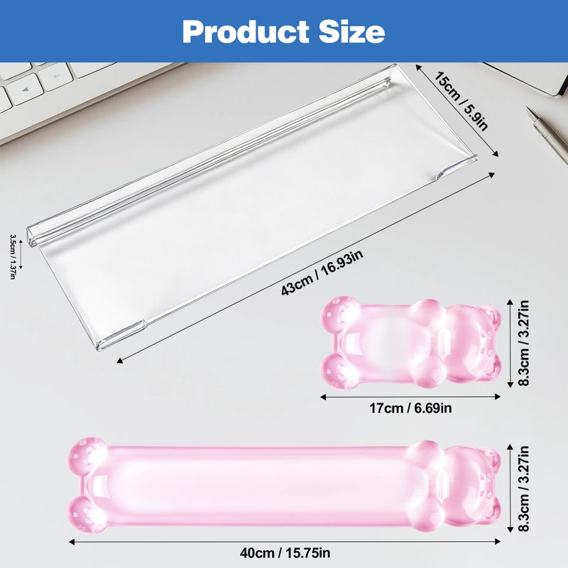 Sumgsn 16.9inch Computer Keyboard Stand for Desktop, Gel Keyboard Wrist Rest Set for Ergonomic Typing, Comfort & Support for Office, Work, Gaming (Cute Pink Bear) - Image 2