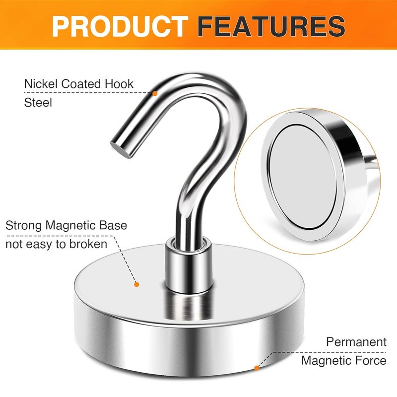 MIKEDE Strong Magnetic Hooks 110Lbs Heavy Duty Magnetic Hooks for Cruise Cabin Neodymium Earth Magnets with Hooks for Hanging Super Metal Industrial Magnetic Hanger for Grill Cruise Storage - Image 4