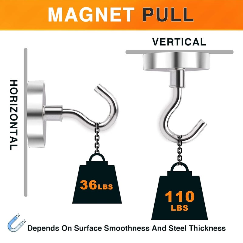 MIKEDE Strong Magnetic Hooks 110Lbs Heavy Duty Magnetic Hooks for Cruise Cabin Neodymium Earth Magnets with Hooks for Hanging Super Metal Industrial Magnetic Hanger for Grill Cruise Storage - Image 2