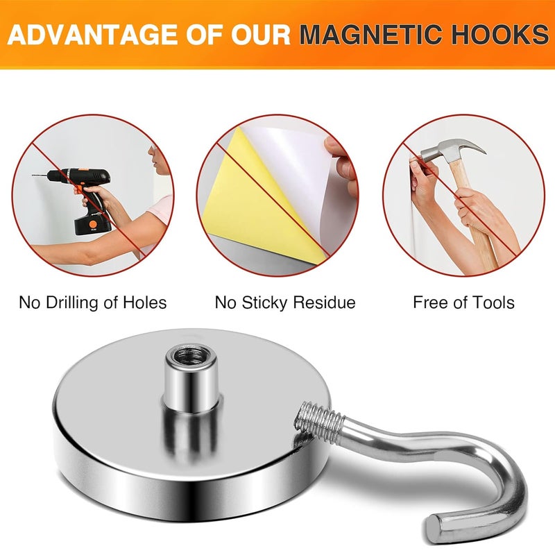 MIKEDE Strong Magnetic Hooks 110Lbs Heavy Duty Magnetic Hooks for Cruise Cabin Neodymium Earth Magnets with Hooks for Hanging Super Metal Industrial Magnetic Hanger for Grill Cruise Storage - Image 5